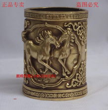 順峰銅雕精品 純銅圓筆筒擺件，融合鐵雕工藝的商務禮品與辦公室裝飾